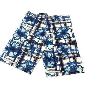 Board Shorts Island Plaid Blue Floral Tropical Men size 36 NWT